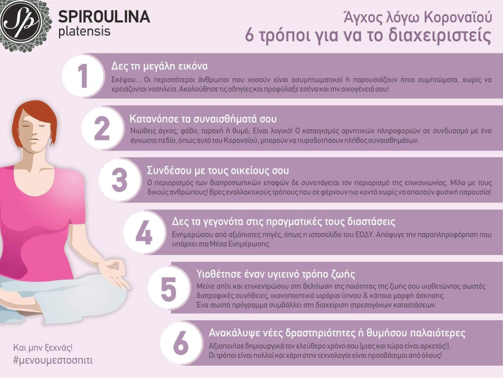 Άγχος λόγω Κοροναϊού infographic six ways stress management spirulina spiroulina platensis superfood