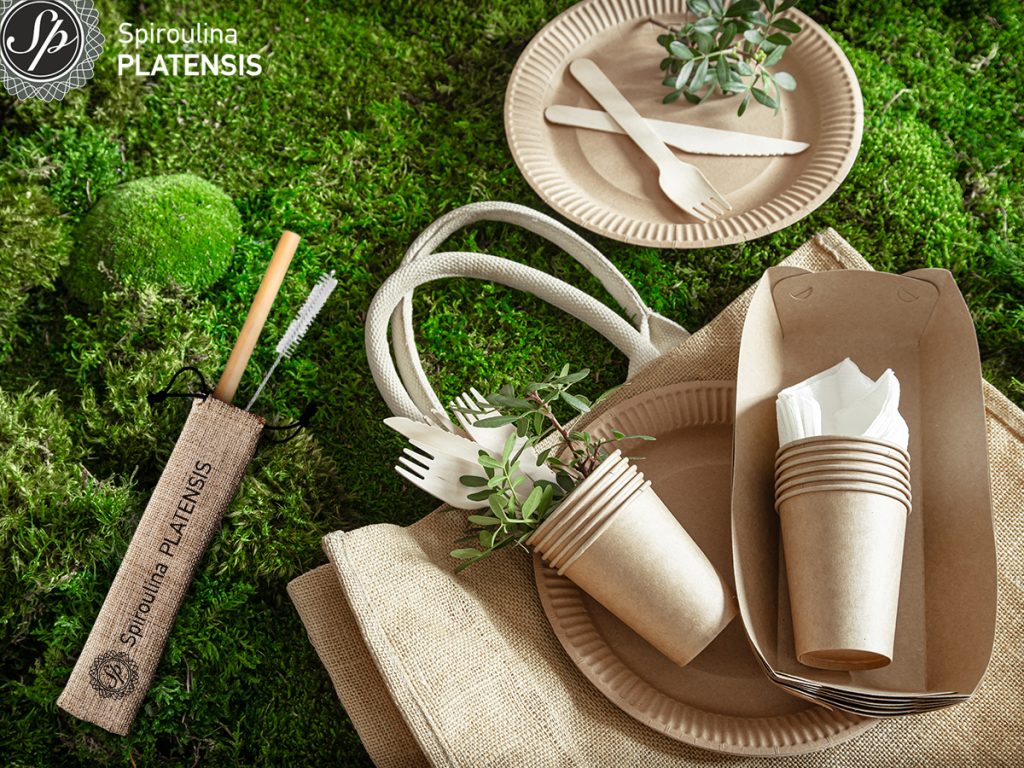 environmentally friendly disposable recyclable tableware spiroulina platensis