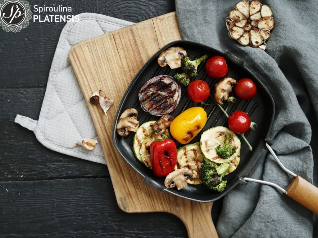 grilled vegetables spiroulina platensis flakes spirulina superfood