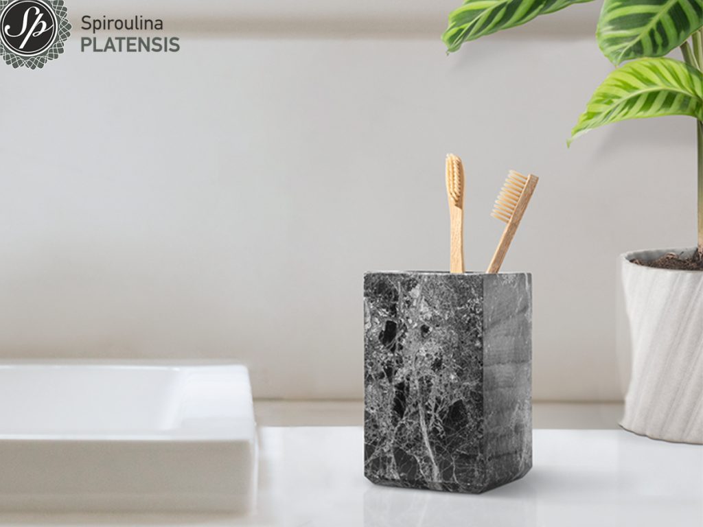 clean bathroom minimal home decor bamboo toothbrush spiroulina platensis