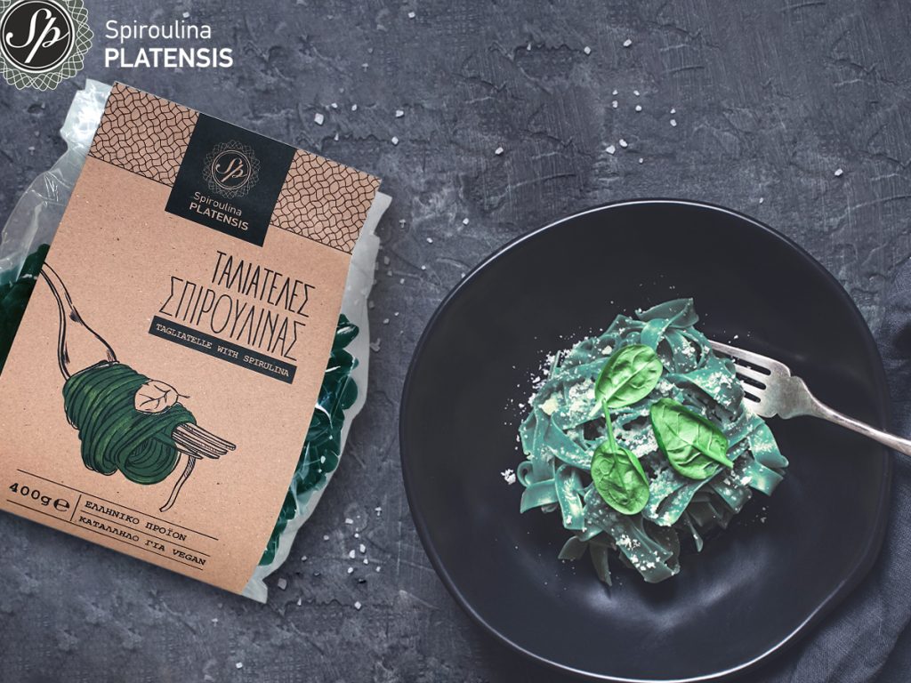 Ταλιατέλες με Spiroulina PLATENSIS & σάλτσα Pesto tagliatelle spiroulina platensis spirulina superfood natural product greek product