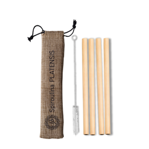 Home Σετ καλαμάκια μπαμπού με θήκη γιούτας & βουρτσάκι — Spiroulina PLATENSIS.